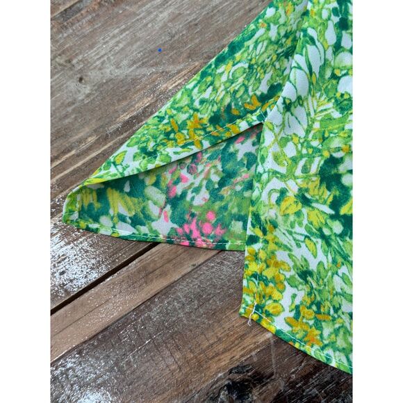 Izzy and Lola Green Pink Flora Tank Top Drawstring Adjustable straps Size L - Picture 6 of 9